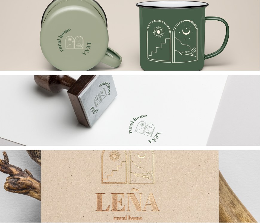 Taza, sello y papelería de Leña rural home